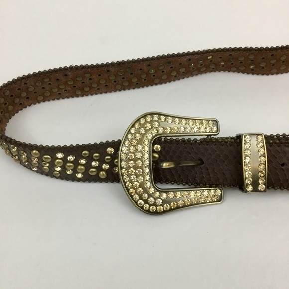 Brown Genuine Leather Studded Belt Womens size SM - Picture 2 of 8